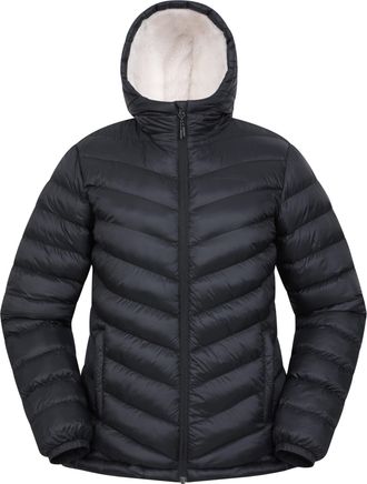 Mountain Warehouse Seasons Womens Fur Lined Padded Jacket - Fleece Lined & Lightweight Puffer Coat with Central Zip - Best for Autumn Winter, Outdoors & Travelling Black