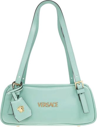Versace Borsa a spalla in pelle con logo - Verde