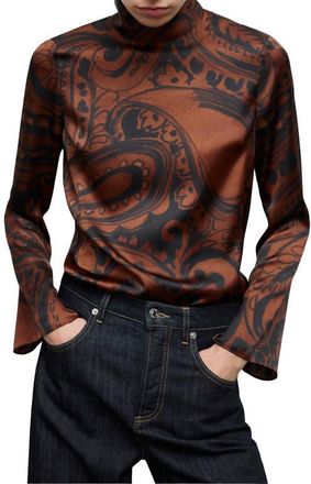 Mango Paisley Print Satin Top in Burnt Orange at Nordstrom, Size 6