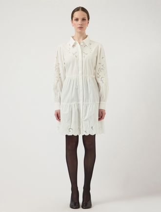 Y.A.S Blusenkleid Y.A.S YASZIMIA LS SHIRT DRESS S. NOOS, Damen, Gr. 34, N-Gr, star wei&szlig;, Web, Obermaterial: 100% Baumwolle, unifarben, loose fit kniefrei, K