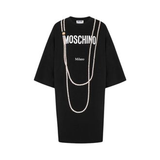 Moschino Short Dresses, female, Black, Size: XS Printed Heavy Cotton Dress