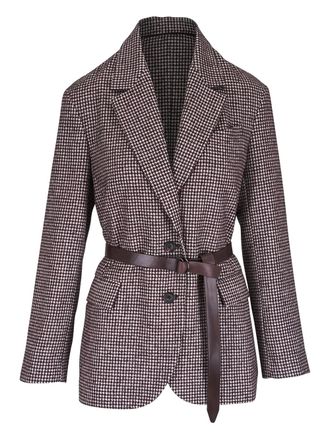 Brunello Cucinelli houndstooth belted blazer - Brown