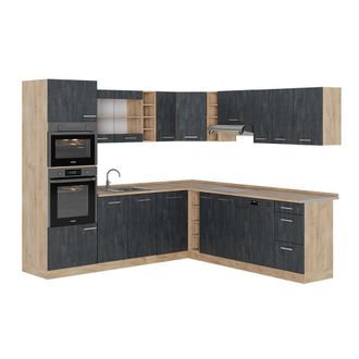 Vicco Cocina Esquinera R-line, Hormig&oacute;n Negro/roble Dorado, 237 X 247 Cm Sin Encimera