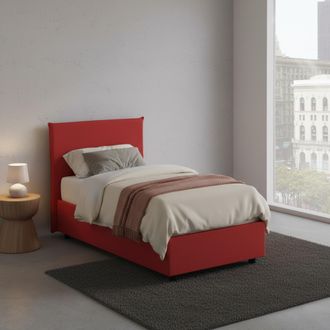 Dmora Cama Individual Darut, Cama Contenedor Con Revestimiento De Tela, 100% Made In Italy, Apertura Lateral, Adecuado Para Colch&oacute;n Cm 80x190, Rojo - Dmora