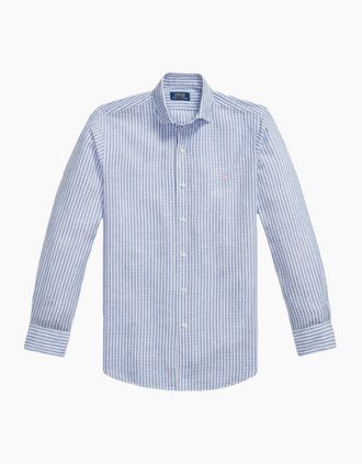 Polo Ralph Lauren Mens Polo Ralph Lauren LS Seersucker Linen Stripe Shirt 001 Blue/White - Size: 38/Regular