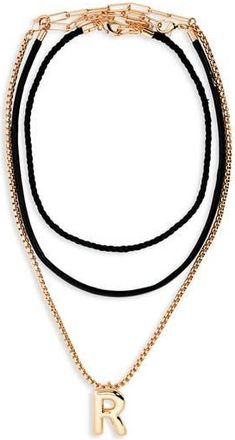 Open Edit Set of 3 Interchangeable Initial Pendant Necklaces in R- Black- Gold at Nordstrom Rack