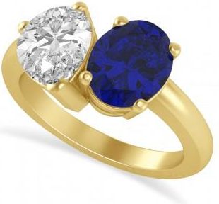 Allurez Oval/Pear Diamond & Blue Sapphire Toi et Moi Ring 14k Yellow Gold (4.50ct)