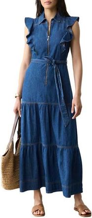 Mint Velvet Denim Ruffle Maxi Shirt Dress in Blue at Nordstrom, Size 10