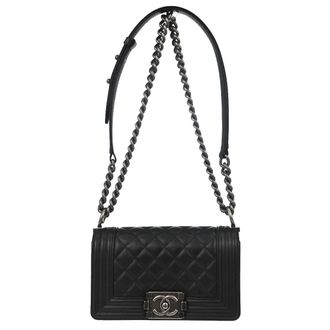 Chanel So Black Boy Flap Quilted Caviar Black Calfskin Handbag (Pre-Owned)