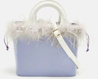Staud Staud Nic Lilac/white Feather And Patent Leather Tote