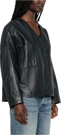 Forte_Forte Jassen Petrol Blue - Dames - Leren en Su&egrave;de Jassen - Blauw - S - Leer - Jassen