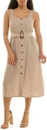 Nina Leonard Square Neck Button Front Dress in Taupe at Nordstrom Rack, Size X-Large