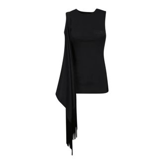 Maison Margiela Sleeveless Tops, female, Black, Size: M Ribbed Fringe Tank Top
