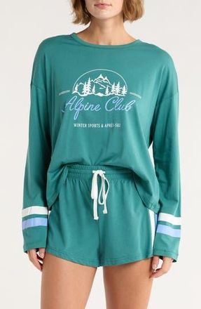 PJ Salvage Long Sleeve Graphic T-Shirt & Shorts Pajamas in Forest at Nordstrom Rack, Size X-Large