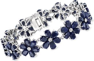 Ross-Simons Sapphire and. Diamond Flower Bracelet in Sterling Silver