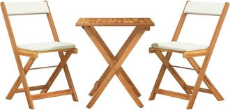 vidaXL Vidaxl - Mesa Y Sillas Plegables Terraza 3 Pzas Y Cojines Madera Acacia