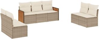 vidaXL Vidaxl - Set Sof&aacute;s De Jard&iacute;n 7 Piezas Y Cojines Rat&aacute;n Sint&eacute;tico Beige