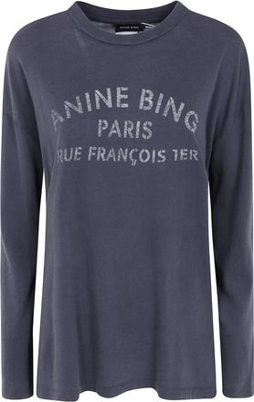 Anine Bing Tops, Dames, Zwart, S, Ivan Long Sleeve Paris Stencil
