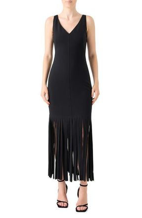 Akris Fringe Hem Sleeveless Midi Dress in Black at Nordstrom, Size 14