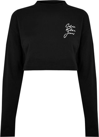 Calvin Klein Crop-top met logo op de borst en hoge kraag voor dames (jeansstijl) (Zwart)