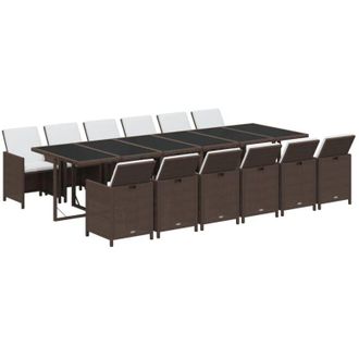 vidaXL Juego Comedor Jard&iacute;n 13 Pzas Con Cojines Rat&aacute;n Sint&eacute;tico Marr&oacute;n Vidaxl