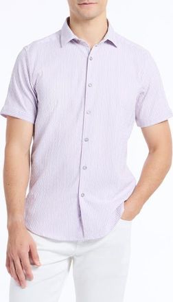 Robert Graham Fornillo Stripe Short Sleeve Seersucker Button-Up Shirt in Lilac at Nordstrom, Size Xxx-Large