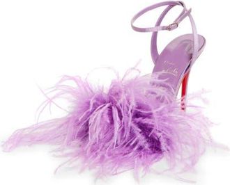 Christian Louboutin Miss Z Loubipoupi Feather Embellished Ankle Strap Sandal in Rhapsody at Nordstrom, Size 10Us