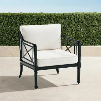 Frontgate Mercier Lounge Chair with Cushions in Onyx Aluminum - Standard, Boucle Snow with Logic Bone Piping - Frontgate