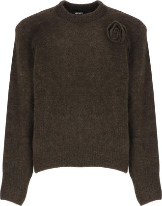 Rotate Brown Textured Rose Detail Sweater