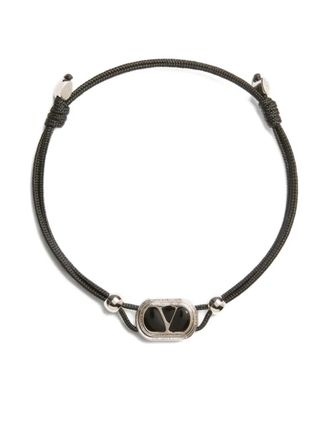 Valentino Garavani V-logo oval-frame bracelet - men - Cotton/Metal/Enamel - One Size - Black