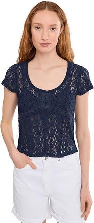 Free People Claro Short Sleeve T-Shirts Womens Clothing Navy Academy : LG (Womens 12-14), Cotton/Polyester/Rayon