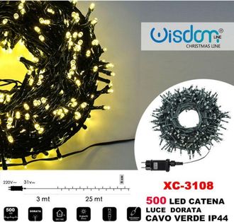 Trade Shop Trade Shop - Cadena De Luz 500 Led Luci&eacute;rnagas Luz Dorada Cable Verde Ip44 Xc-3108