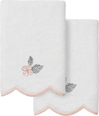 Linum Home Textiles 100% Turkish Cotton Hydea Scallop 2Pc Embellished Fingertip Towel Set