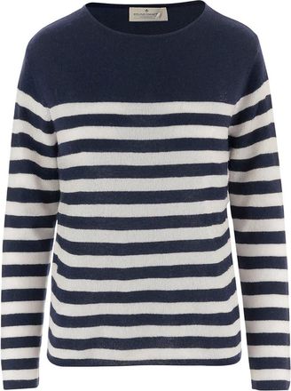 Bruno Manetti Navy Blue Stripes Crew Neck Sweater