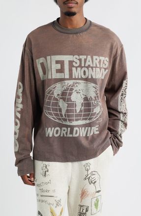 Diet Starts Monday Worldwide Long Sleeve Cotton Graphic T-Shirt in Vintage Black at Nordstrom, Size X-Large