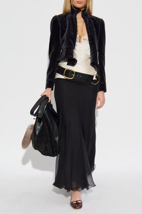 Chlo&eacute; Velvet Blazer With Shimmering Appliqu&eacute;s, Womens, Navy Blue