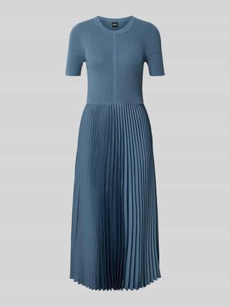 HUGO BOSS Figurbetontes Midikleid aus Viskose-Mix Modell FADRIDI in Rauchblau, Gr&ouml;&szlig;e L