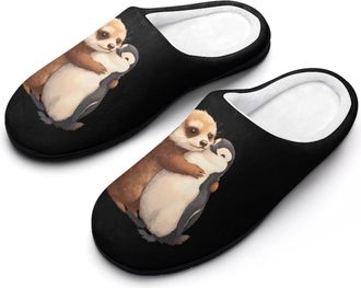 Generic Meerkat Hugging Peguins Mens Cozy Cotton Slippers with Memory Foam Lightweight Anti-skid House Shoes for Indoor Outdoor
