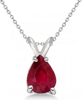 Allurez Pear Cut Ruby Solitaire Pendant Necklace 14K White Gold (0.75ct)