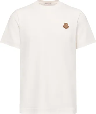 Moncler Moncler Double Leather Logo Cotton T-shirt, Men, White, Size: 3xl
