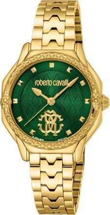 Roberto Cavalli Green Dial Stainless Steel Yellow Gold Watch