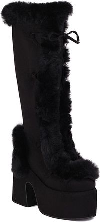 Generic Womens Faux Suede Warm Winter Boots with Side Zipper Round Toe Knee High Boots Block Heel Platform Long Boot,Black,2.5 UK