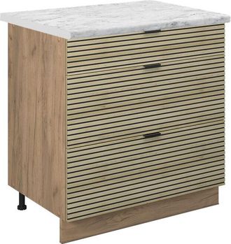 Vicco Mueble Bajo De Cocina Fame-line, Panel De Roble, 80 Cm Con 3 Cajones, Et M&aacute;rmol