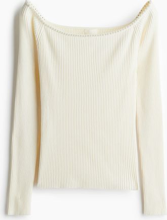 H&M Off-Shoulder-Shirt mit Perlendetail - White