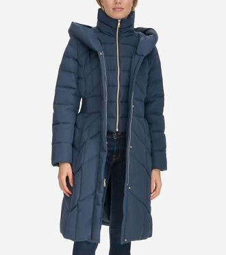 Cole Haan Womens Taffeta Down Coat - Blue Size Small