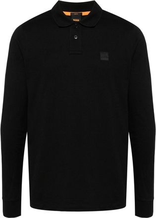 BOSS logo-appliqu&eacute; long-sleeved polo shirt - men - Cotton/Elastane - S - Black