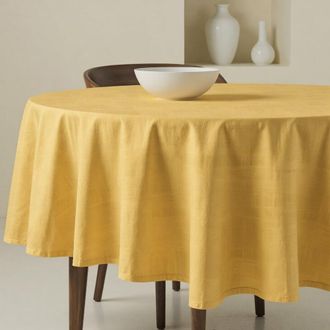 Muare Home Mantel redondo antimanchas 100% algod&oacute;n amarillo 190 cm
