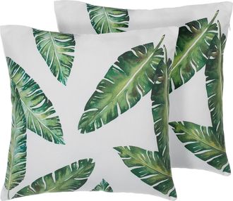 Beliani Conjunto De Cojines Decorativos Con Patr&oacute;n De Hoja Verde 45 X 45 Cm Motivo Floral Decoraci&oacute;n Moderna Tropical Dianella