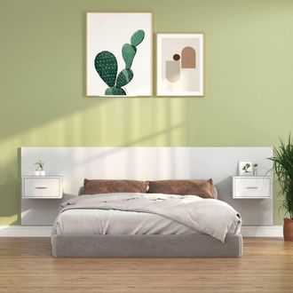 vidaXL Cabecero De Cama Con Mesitas Madera Contrachapada Blanco Vidaxl