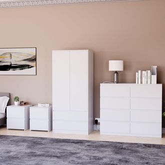 Home Discount Vida Designs Denver 4Pc Bedroom Set(2 Bedside, 8 Drawer Chest, Wardrobe) in White